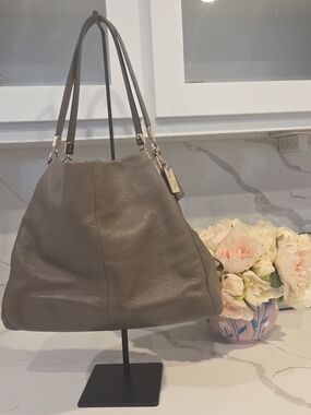 Coach Pebbled Leather Shoulder Bag in Taupe